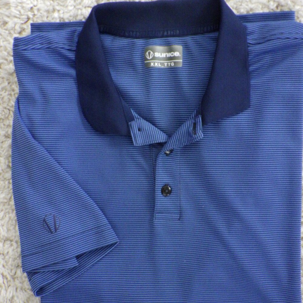 Sunice Golf Polo Golf Shirt Men's Performance Blue Stripes Size XXL Active Wear